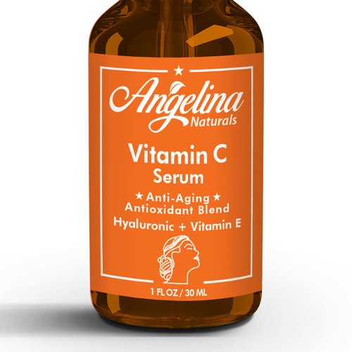 Angelina Naturals Vitamin C Serum for Face, Hyaluronic Acid, Vitamin E, Anti-Aging Serum, Reducing Age Spots, Fine Lines Wrinkles, Boost Collagen 1 Fl Oz
