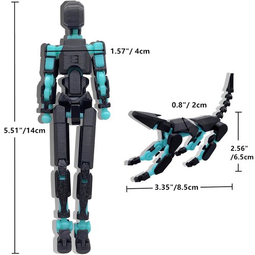 masijssa T13 Action Figures Set (Assembly Completed) Dummy 13 Titan 13 Robot Action Figure 3D Printed Robo Multi-Jointed Movable Action Figure Toy with Full Articulation (Black Blue Figure + Dog)