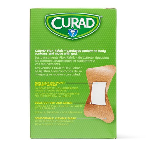 CURAD Flex-Fabric Adhesive Fingertip Bandages, Skin-Friendly Adhesive, 2 x 1.75 Inches, Breathable Fabric, 100 Bandages Per Box