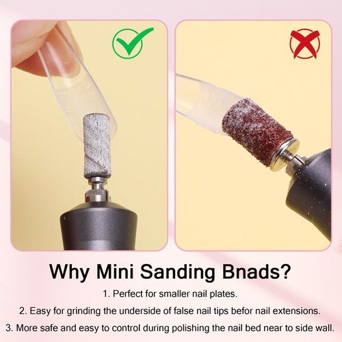 Pet Baby Small Sanding Band Nail Drill Bits, 80pcs Mini Cuticle Sanding Files With Upgrade 3.1mm Mandrel Bits, 240 Fine Grits for Natural Nail Prep Smooth Polish Cuticle, Manicure Salon Use, White