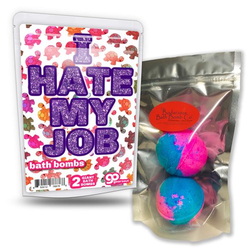 I Hate My Job Bath Bombs - Funny Bath Balls, XL Cotton Candy Fizzers, Handcrafted, Made in The USA, 2 Count
