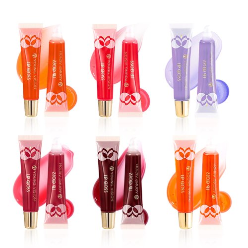 YOUNG VISION Thermosensitive Color-Changing Lip Gloss Set - 6 Colors: Orange, Strawberry, Mint, Cherry, Candy, Vanilla - Hydrating Lip Oil & Plumping Lip Gloss Kit - Christmas Gift for Girls/Women