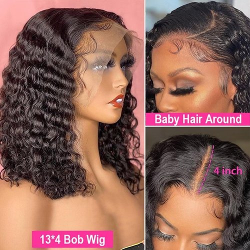 SODLIS Short Bob Wigs 13x4 Deep Curly Lace Front Wigs Human Hair For Black Women Glueless HD Lace Front Wigs Human Hair Pre Plucked with Baby Hair Natural Hairline (12 Inch)