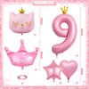 9th Birthday Decorations for Girls, Crown 9 Balloon, Pink Number 9 Balloons 40 Inch, Cat Themed Birthday Party Decorations Baby Shower Supplies
