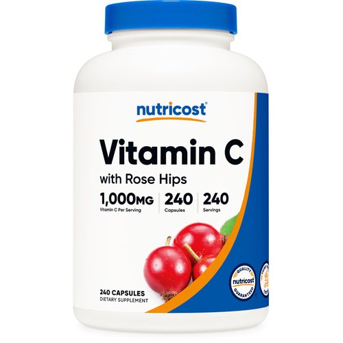 Nutricost Vitamin C with Rose HIPS 1025mg, 240 Capsules - Vitamin C 1,000mg, Rose HIPS 25mg, Premium, Non-GMO, Gluten Free Supplement