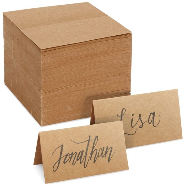 Juvale 200 Pack Kraft Paper Place Cards for Table Setting - Blank Name Cards for Wedding Reception, Baby Shower, Table Numbers (3.5 x 2 In, Brown)