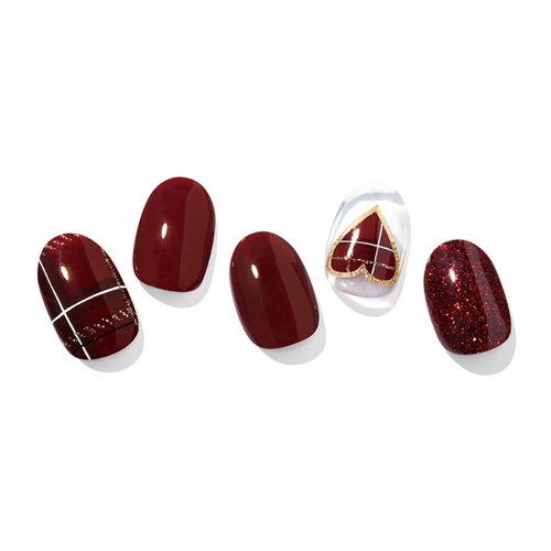 ohora Semi Cured Gel Nail Strips (N Tartan Bustier) - Works with any UV nail lamps, Salon-Quality, Long Lasting, Easy to Apply & Remove - Includes 2 Prep Pads, Nail File & Wooden Stick