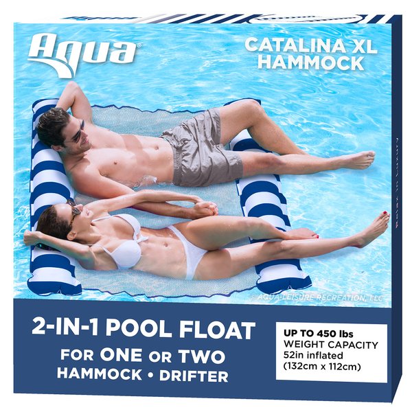 Aqua Original 4-in-1 Monterey Hammock Pool Float & Water Hammock – Multi-Purpose, Inflatable Pool Floats for Adults – Patented Thick, Non-Stick PVC Material, 50” x 52”