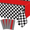 PIXHOTUL 4 Pcs Racing Car Tablecloths, Race Car Birthday Party Decorations Black Checkered Plastic Table Cover Table Runner for Kid Boy Birthday Race Car Theme Party (4, Red, 51'' x 108'')