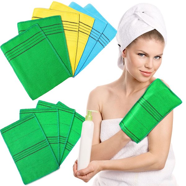 10 Pieces Korean Exfoliating Washcloth Mitt Asian Exfoliating Bath Body Scrub Mitt Italy Towel Double Sided Exfoliating Cloth Gloves Dead Skin Japanese Spa Wash Cloth (Multi Color)