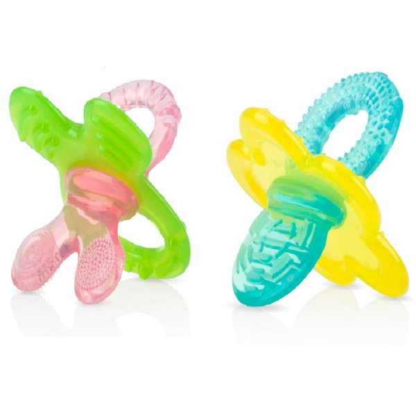 Nuby Chewbies Silicone Teether (2 Count Pink/Green, Yellow/Aqua)