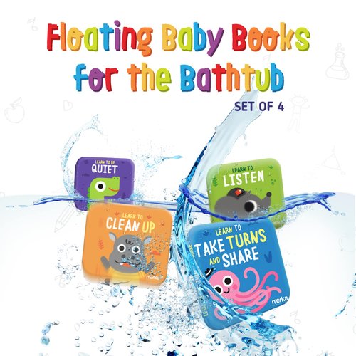 merka Baby Bathtub Bath Toys for Toddler Baby Bath Toys Baby Books 4 Plastic Book Take Turns Clean Up Listen Be Quiet Perfect Baby Gifts for Sharing and Learning