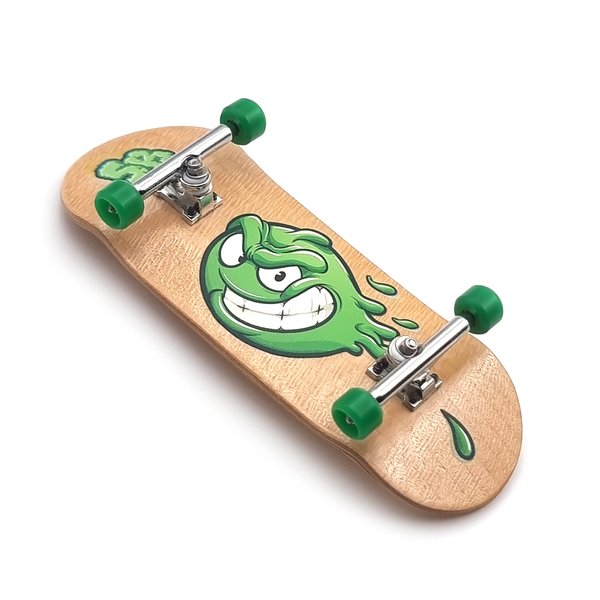 SPITBOARDS 34mm x 96mm Pro Fingerboard Set-Up (Complete) | Real Wood Deck | Pro Trucks with Lock-Nuts and Pro Bushings | Polyurethane Pro Wheels with Bearings | Slimeball (Wood Version)