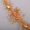 Chargances Crystal Beaded Bridal Pearl Leaf Hair Comb Rhinestone Handmade Headpiece for Wedding Prom Flower Girl (Orange)