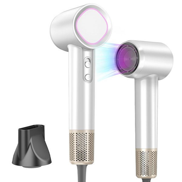 Hair Dryer Ionic, 110,000 RPM Hair Dryers for Women w/Ceramic Technology Nozzle for Fast Drying High Speed Blow Dryer 3-Speed Thermo Control Professional Low Noise Design for Home Travel Salon(White)