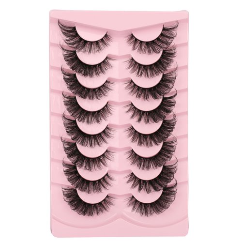 Gmagictobo False Eyelashes Fluffy Cat Eye Lashes Pack Natural Look 3D Faux Mink Lashes Fox Eye Fake Eyelashes 8 Pairs