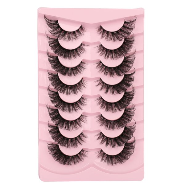 Gmagictobo False Eyelashes Fluffy Cat Eye Lashes Pack Natural Look 3D Faux Mink Lashes Fox Eye Fake Eyelashes 8 Pairs