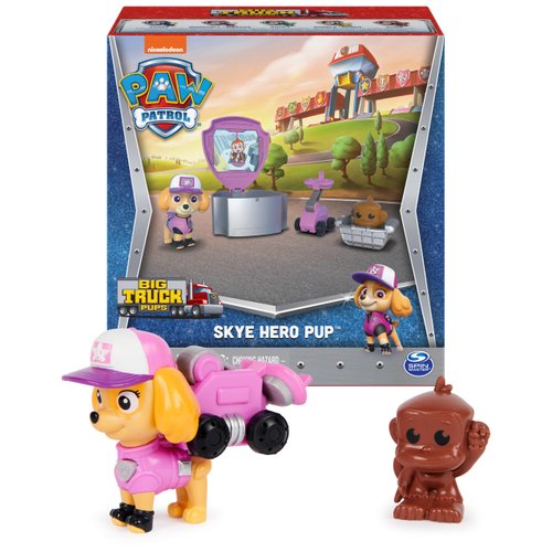 PAW Patrol, Big Truck Pups Skye Action Figure with Clip-on Rescue Drone, Command Center Pod and Animal Friend Kids Toys Ages 3 and up