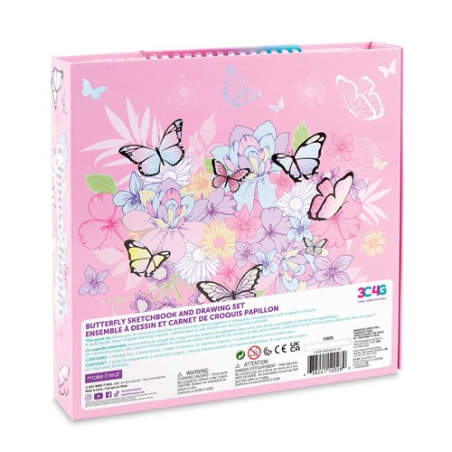 3C4G Butterfly Sketchbook & Drawing Kit - Art Set for Kids & Teens w/Crayons, Colored Pencils, Pen & Storage Box - Childrens Art Supplies - Art Supplies Kit for Kids 6-8-10-12 by Make It Real