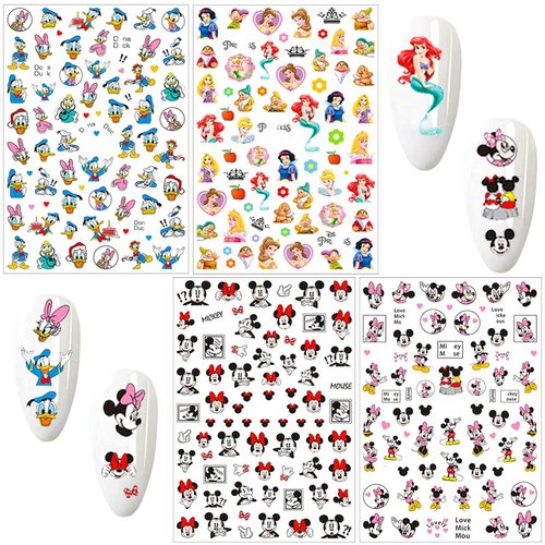 Cartoon Nail Art Stickers 3D Self-Adhesive Nail Decals Cute Cartoon Nail Stickers Nail Art Supplies Kawaii Designer Nail Stickers for Women Kids Girls Nails Art Decorations (4 Sheets)