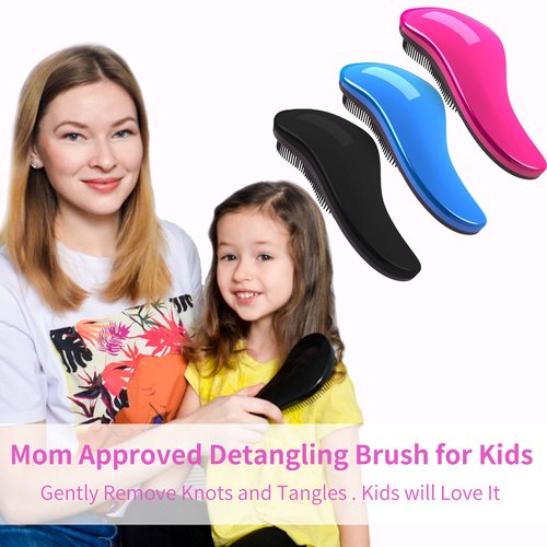 79STYLE 3Pcs Detangler Brush Tangle Free Hair Brush Kids Detangling Brushes No Tangle Knots Free Naturals Glide Thru No Pain Detangling Brush Hair Comb For Women Curly Hair (3 Colored 7.4 Inch -Pink)