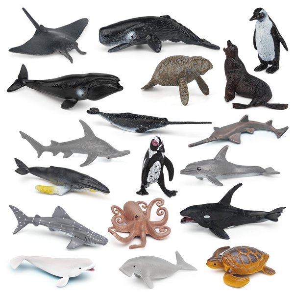 BRETOYIN Mini Sea Animals Figurines Fish Set 18PCS Whale Bath Toys Figure Whale Ornament for Kids Toddlers Preschool Educational Playset