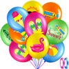 50 Pieces Summer Theme Party Balloons, Summer Pool Party Decorations, Flamingo Tropical Leaf Beach Ball Theme Latex Balloons with Ribbons for Summer Beach Birthday Party Favor Supplies, 12 Inches