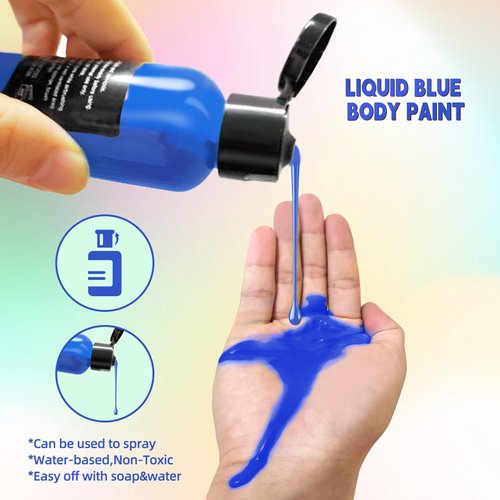 Go Ho Blue Face Body Paint(2.1 oz),Blue Makeup Water Based Face Paint and Body Paint for Airbrush Makeup Special FX, Cosplay, and Halloween Make up
