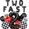 Race Car 2nd Birthday Party Balloons,Two Fast Letter Banner Balloon 40 Inch Racetrack Number Balloon 2 Black for Boys 2nd Birthday Decorations,Race Car Theme Party Decorations Supplies 18 Pcs Set