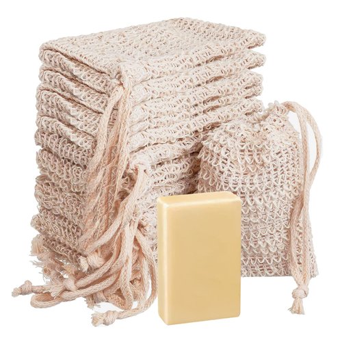 15 Pack Soap Bag, TACYKIBD Natural Sisal Soap Saver Bag with Drawstring, Exfoliating Soap Pouch for Foaming Drying Soap Mesh for Message Peeling Bath Shower Scrubber Use