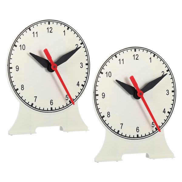 PATIKIL 5.5" x 4.7" Teaching Clock, 2 Pack Learn Clock Learning Tell Time Analog Clock Demonstration Clock 12 Hour 3 Pointers Geared Movement for Classroom Teacher, White