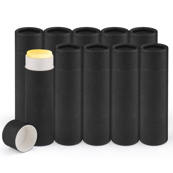 BOSMIOW 10pcs 25g/0.83oz Black Paperboard Deodorant Containers,Empty Kraft Paper Solid Perfume Tubes,Round Body Lotion Sticks Tubes,Pushing Up Style Lip Balm Bottle,Homemade DIY Lotion Bars Holder