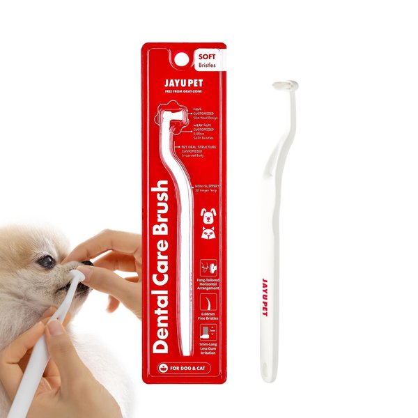 JAYU PET Dental Care Brush (Soft Bristles) 1ea - Toothbrush for Small Dog and Cat with Horizontal Head & Easy Grip Handle