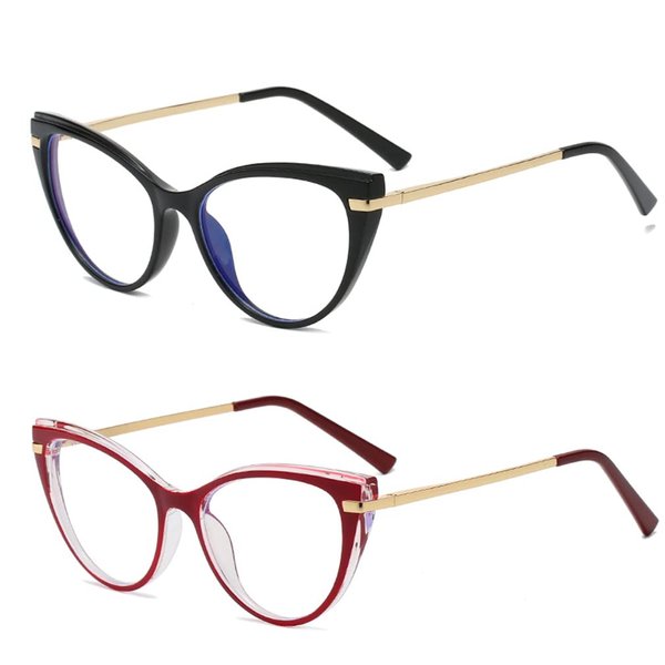 LJCZKA Blue Light Blocking Glasses Women Anti Eye satrain Computer Cat eye Eyeglasses Cateye Clear Frame (Black+Red)