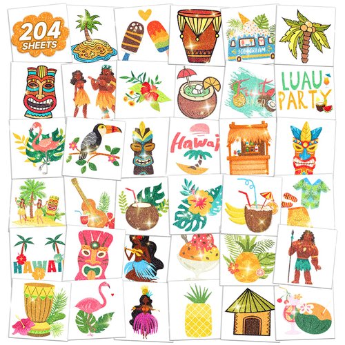 EMOME 204 Sheets Kids Tattoos Luau Beach Party Decorations, Individually Wrapped Glitter Tattoos ...