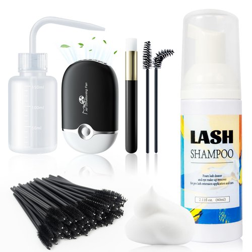 Lash Shampoo for Lash Extensions 60ml Eyelash Shampoo Eyelash Extension Cleanser with Reusable Makeup Remover Pad Lash Cleaning Kit for Salon Home Use Birthday Christmas Presents for Women
