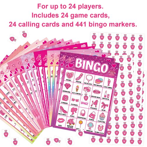 Pink Party Bingo Game 24 Players Girls Party Game Birthday Party Favors