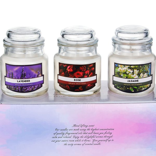 3 Pack Scented Candles Gift Set for Women - Soy Candle for Home Scented, Floral Aromatherapy Jar Candles Set for Birthday Bridal Shower Favor Valentine's Day (Jasmine Lavender Rose)