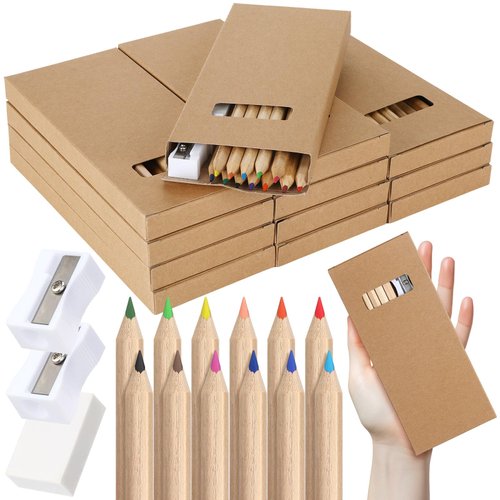 Noveread 144 Pcs/12 Boxes Mini Colored Pencils Bulk 12 Color Pre Sharpened Pencils with Sharpener Eraser Coloring Pencils in Kraft Boxes for Classroom Pencils School Supplies Gift for Christmas