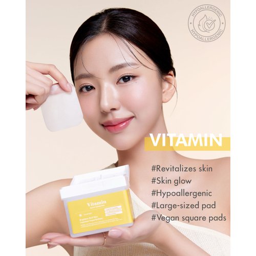DERMAL Vitamin Toner Pad - Korean Toner Pad for Antioxidant & Skin Glow Radiance Improvement with Vitamin C - Vegan Pure Cotton Square Pads - High Capacity, 120 Sheets