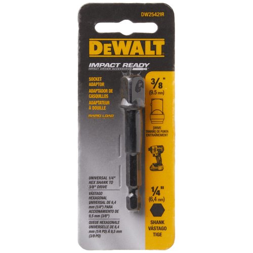 DEWALT Socket Adapter, Hex Shank, Impact Ready, 1/4-Inch to 3/8-Inch (DW2542IR)