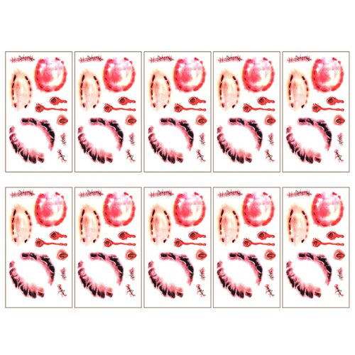 Bezall 10 Sheets Halloween Zombie Makeup Temporary Tattoos, Realistic Fake Scar Bloody Wound Stitch Tattoo Stickers Waterproof for Halloween Party Cosplay