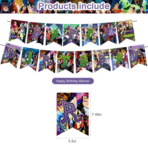 Villains Movie Birthday Party Supplies, Villains Theme Birthday Party Decorations, Includes Cupcake Toppers Banner ,18 Balloons,Villains Halloween Theme for Birthday Party