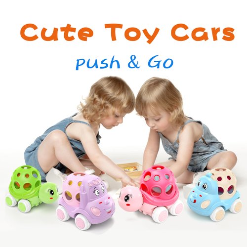 4 Set Play Cars for Toddler Girl Stocking Stuffers, Pink Car Toys for Toddlers Push Cars, Rattles Toy Cars Push and Go Truck, Birthday Gifts for Twin Toddler Girls 3 + Year Old Twins Gift ideas
