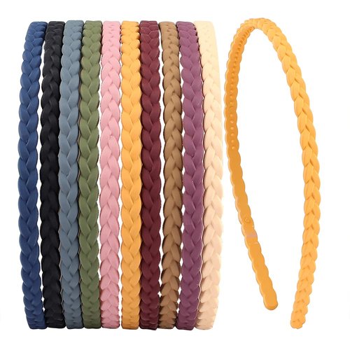 FASOTY 10pcs Thin Headbands for Women Girls Teens, Nonslip Plastic Headband with Teeth, Pigtail Braided Headbands, Simple Plain Skinny Head Bands Hair Accessories