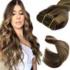 Sew in Hair Extensions Real Human Hair,Balayage Weft Hair Extensions Human Hair Dark Brown Highlighted Ash Brown Hair Extensions Human Hair Bundles Hand Tied Weft Hair Extensions Human Hair 22" 120G