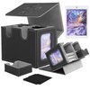 YAXAZA MTG Deck Box with Commander Display Window, Fits 200+ Double-Sleeved Cards, Strong Magnetic PU Leather Card Deck Case, with 2 Dividers, 1 Toploader, andDice Tray (Black & Grey)
