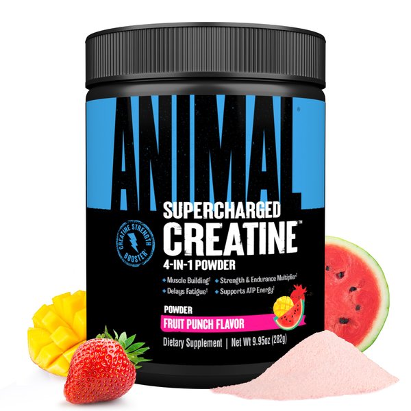 Animal Supercharged Creatine Powder -Enhanced Creatine Monohydrate Supplement Plus Betaine Anhydrous, PurpleForce and Senactiv - Delay Fatigue, Enhance Endurance, Improve Muscle Recovery - Fruit Punch