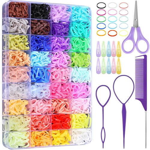 36 Colors Hair Rubber Bands for Hair, 3000 Pcs Colorful Elastic Hair Bands with 14 Hair Styling Tools, Small Baby Hair Ties Baby Hair Accessories for Girls Kids Toddler