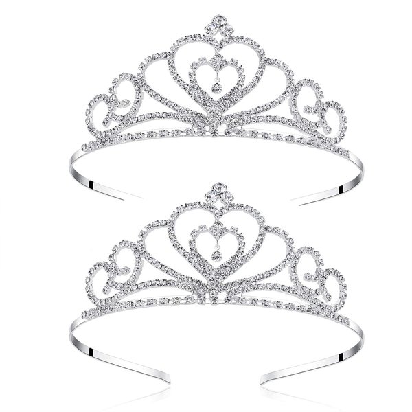 Lovelyshop Rhinestone Crystal Tiara-Wedding Bridal Prom Birthday Pegeant Prinecess Crown (Heart）-2 Pack